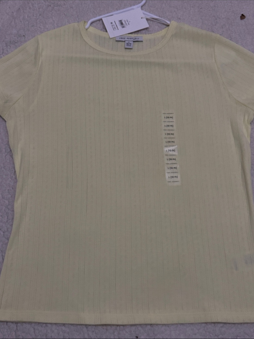 Anne Klein Light Yellow Short Sleeve Ribbed Crewneck Top